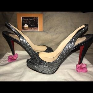 Christian Louboutin Antracite Glitter Peeptoe 40